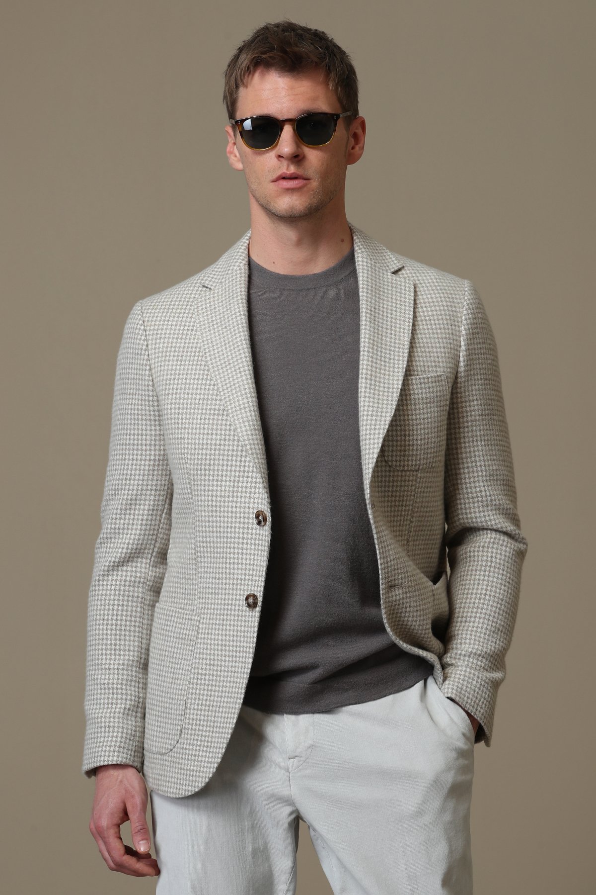 Afel Spor Erkek Blazer Ceket Slim Fit Bej - Lufian