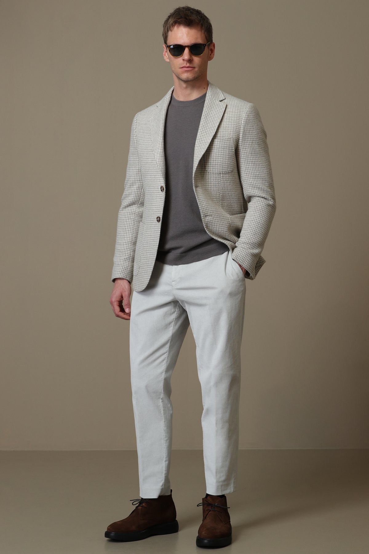 Afel Spor Erkek Blazer Ceket Slim Fit Bej - Lufian (1)