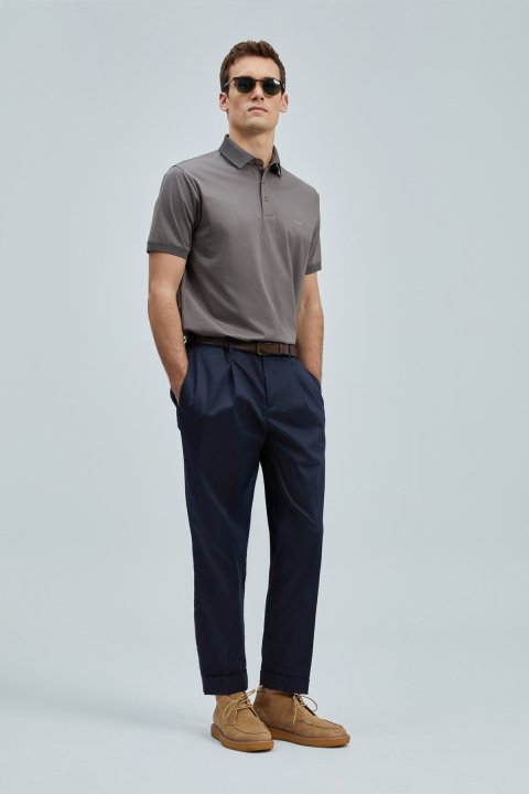 Albert Smart Erkek Chino Pantolon Comfort Pileli Lacivert - LUFIAN