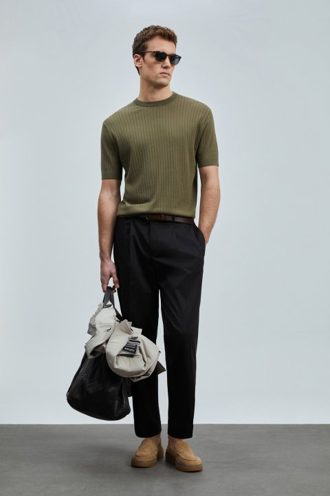 Albert Smart Erkek Chino Pantolon Comfort Pileli Siyah - LUFIAN