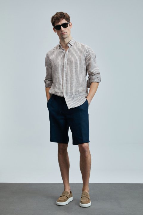 Alfred Erkek Keten Pamuklu Gömlek Regular Fit Bej - Lufian (1)