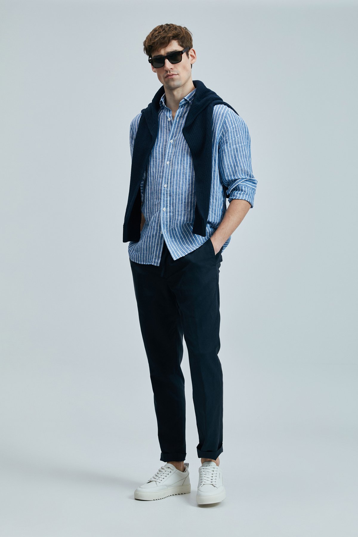 Alfred Erkek Keten Pamuklu Gömlek Regular Fit Mavi - Lufian