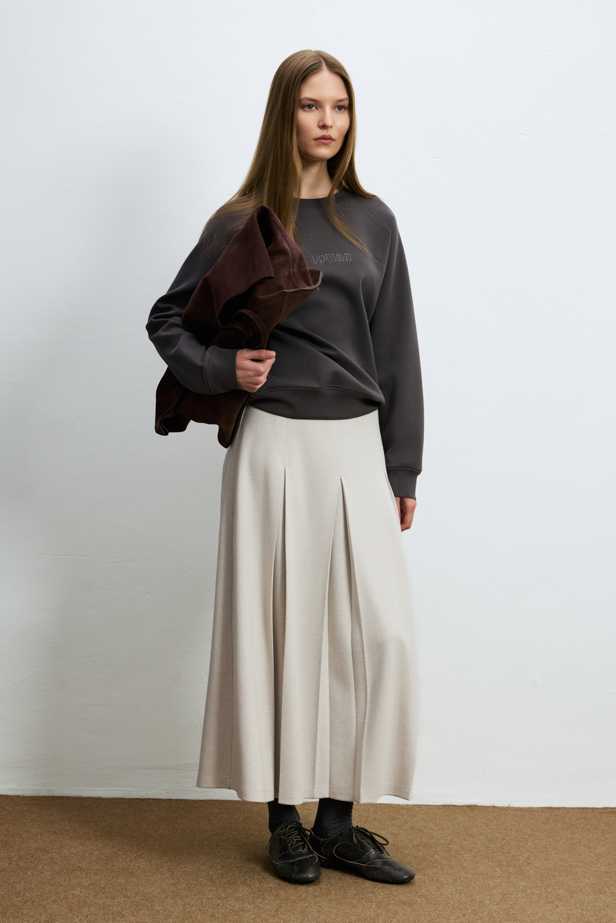 Woman Knitting Sweatsh Brown - LUFIAN