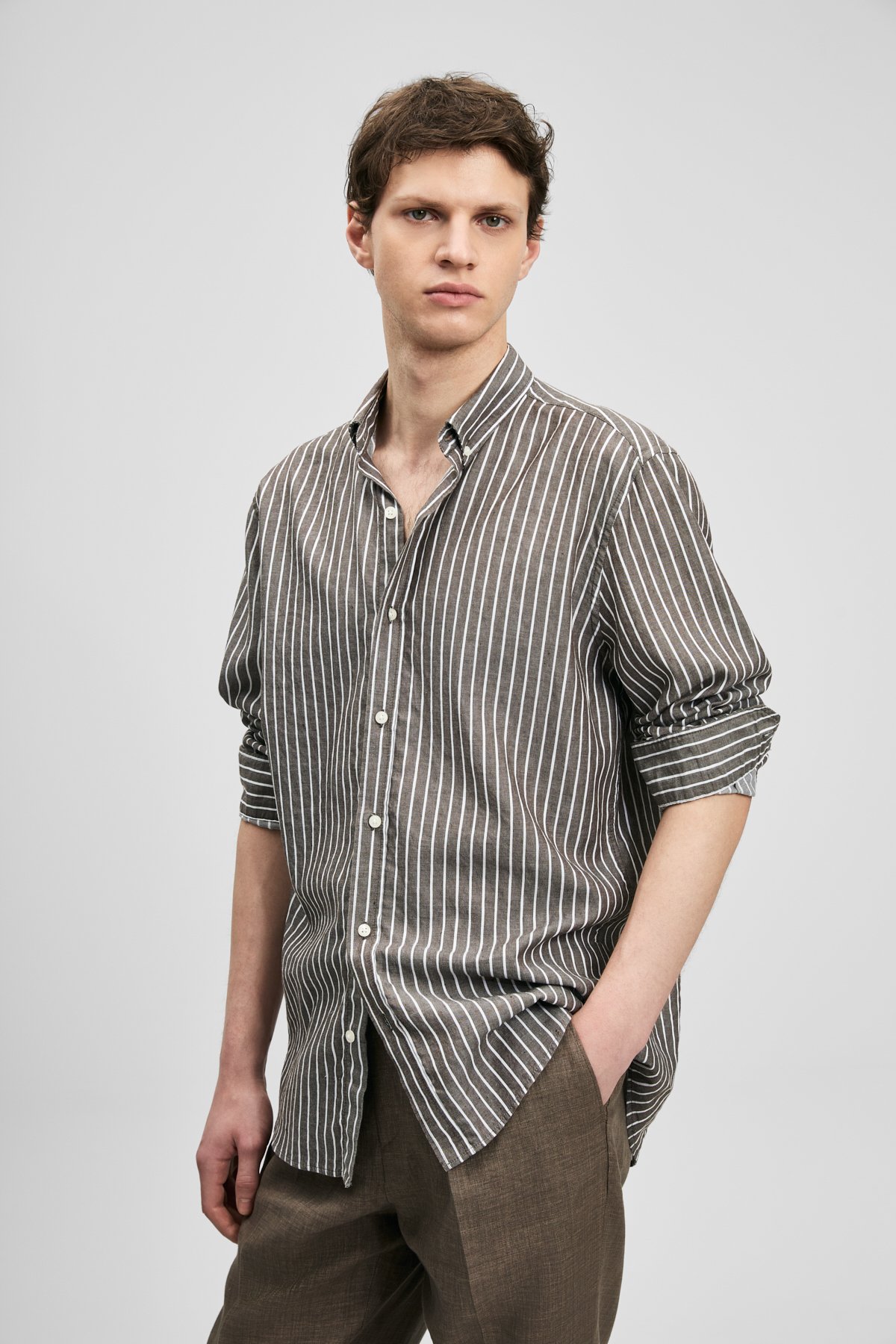 Amber Erkek Basic Gömlek Regular Fit Kahverengi - Lufian (1)