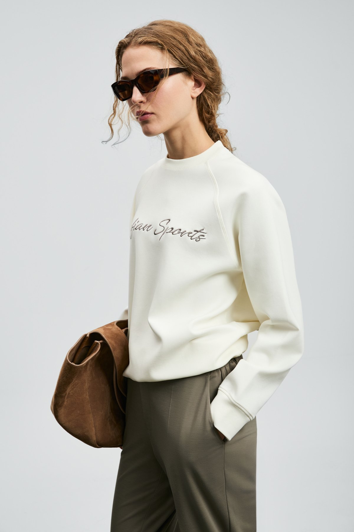 Ander Kadın Örme Sweatshırt Kırık Beyaz - Lufian