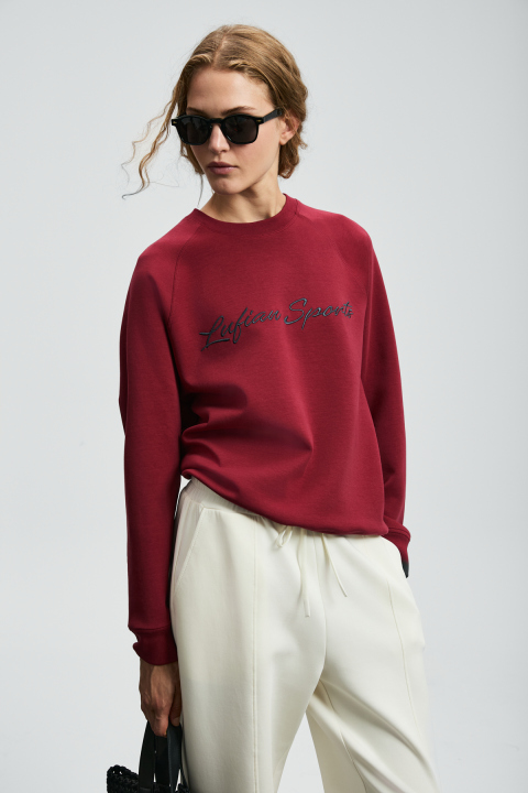 Ander Women's Knitted Sweatshirt Burgundy - Lufian