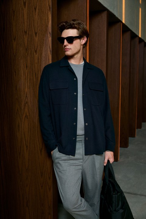 Andre Men's Knitted Jacket Navy Blue - Lufian