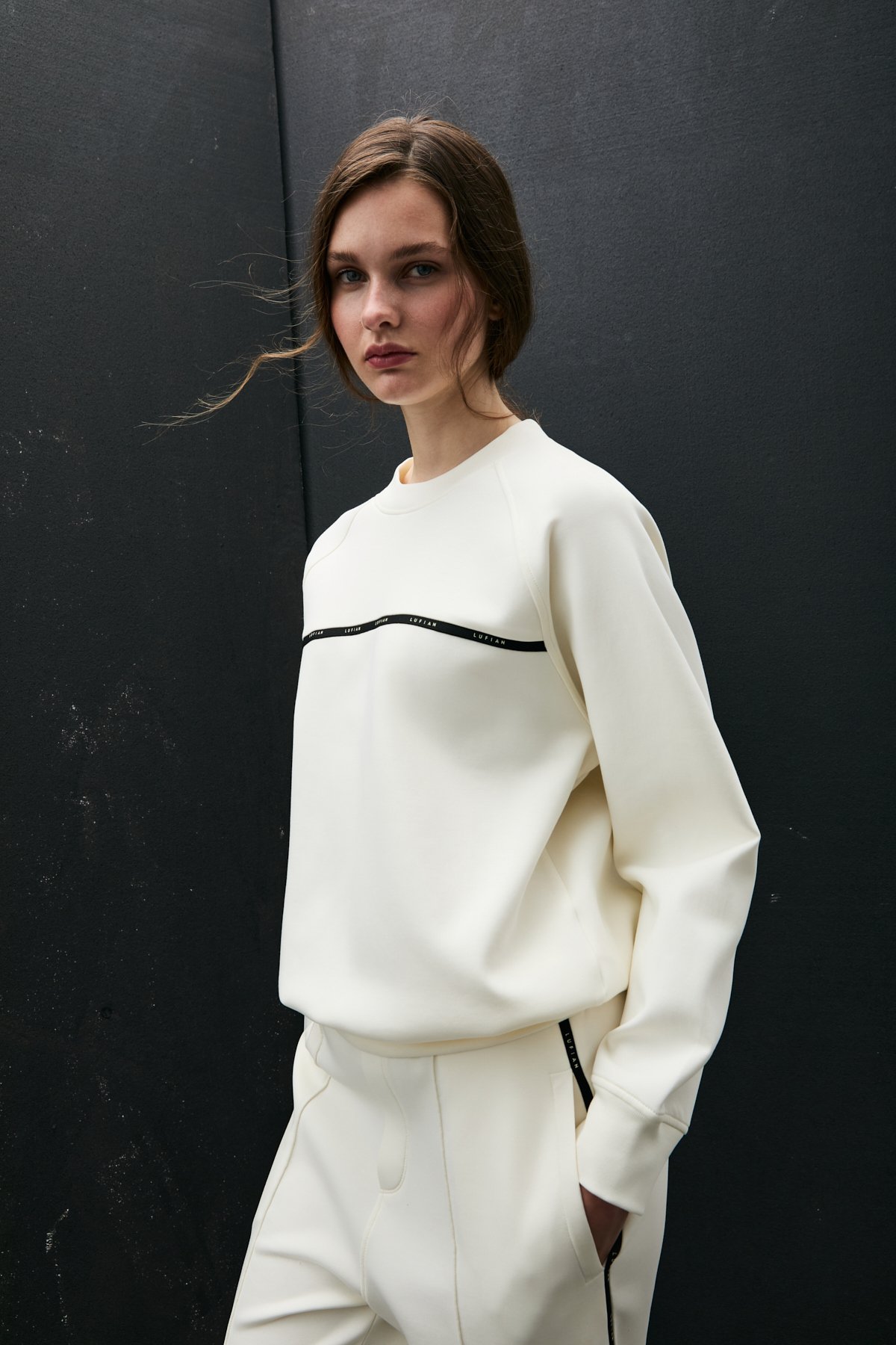 Angelına Kadın Örme Sweatshırt Kırık Beyaz - Lufian