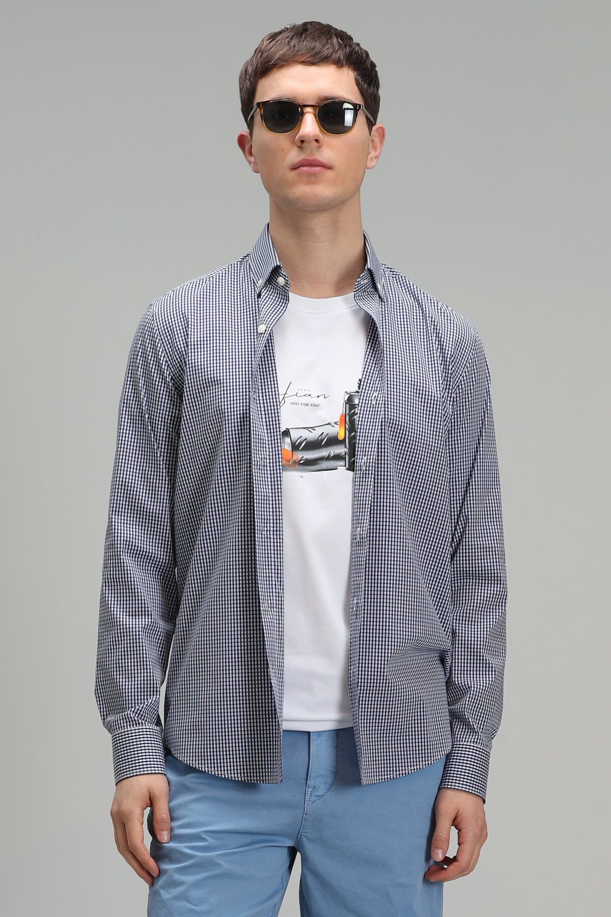 Ardmın Erkek Smart Gömlek Slim Fit Lacivert - Lufian