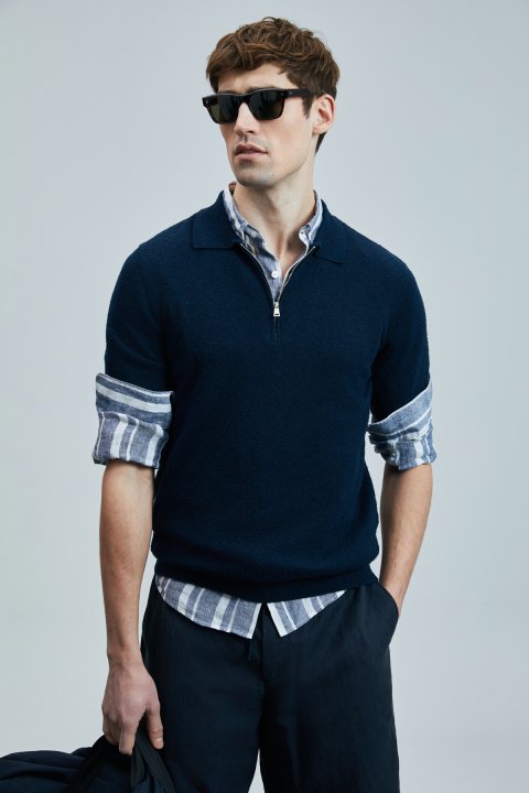Aren Men's Cotton Sweater Navy Blue - Lufian (1)