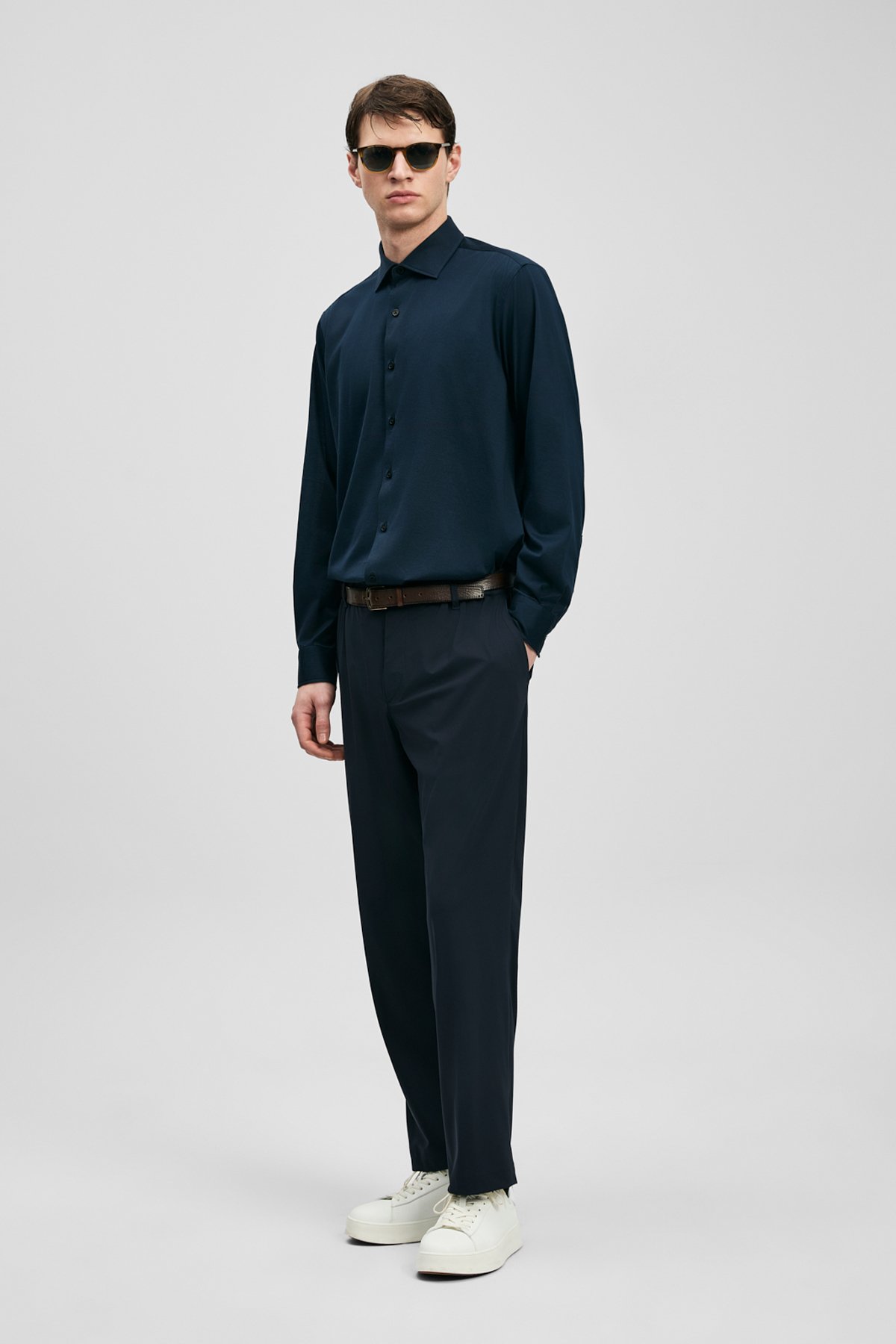 Men Basic Shirt Regular Fıt Navy - LUFIAN