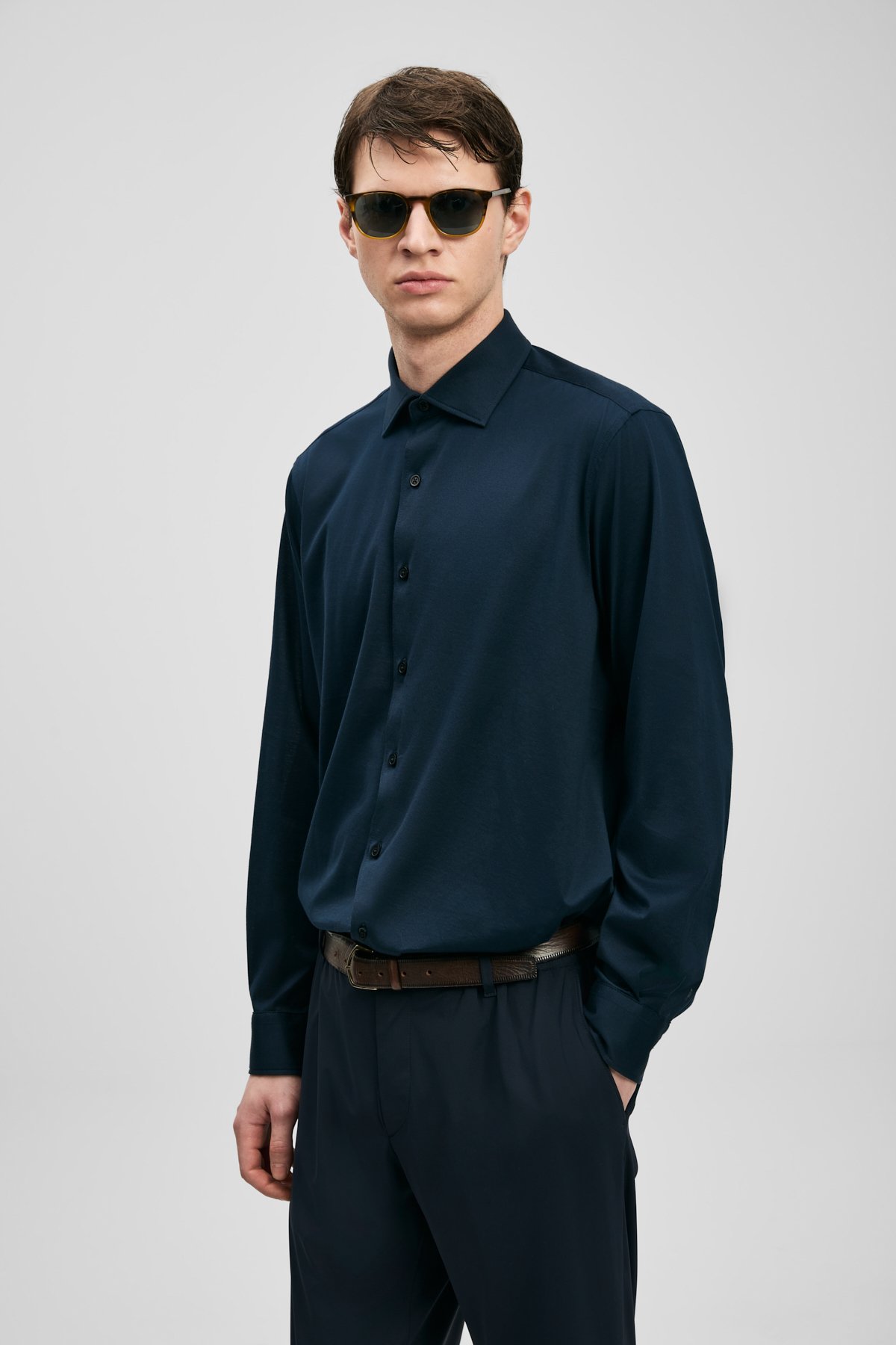 Men Basic Shirt Regular Fıt Navy - LUFIAN