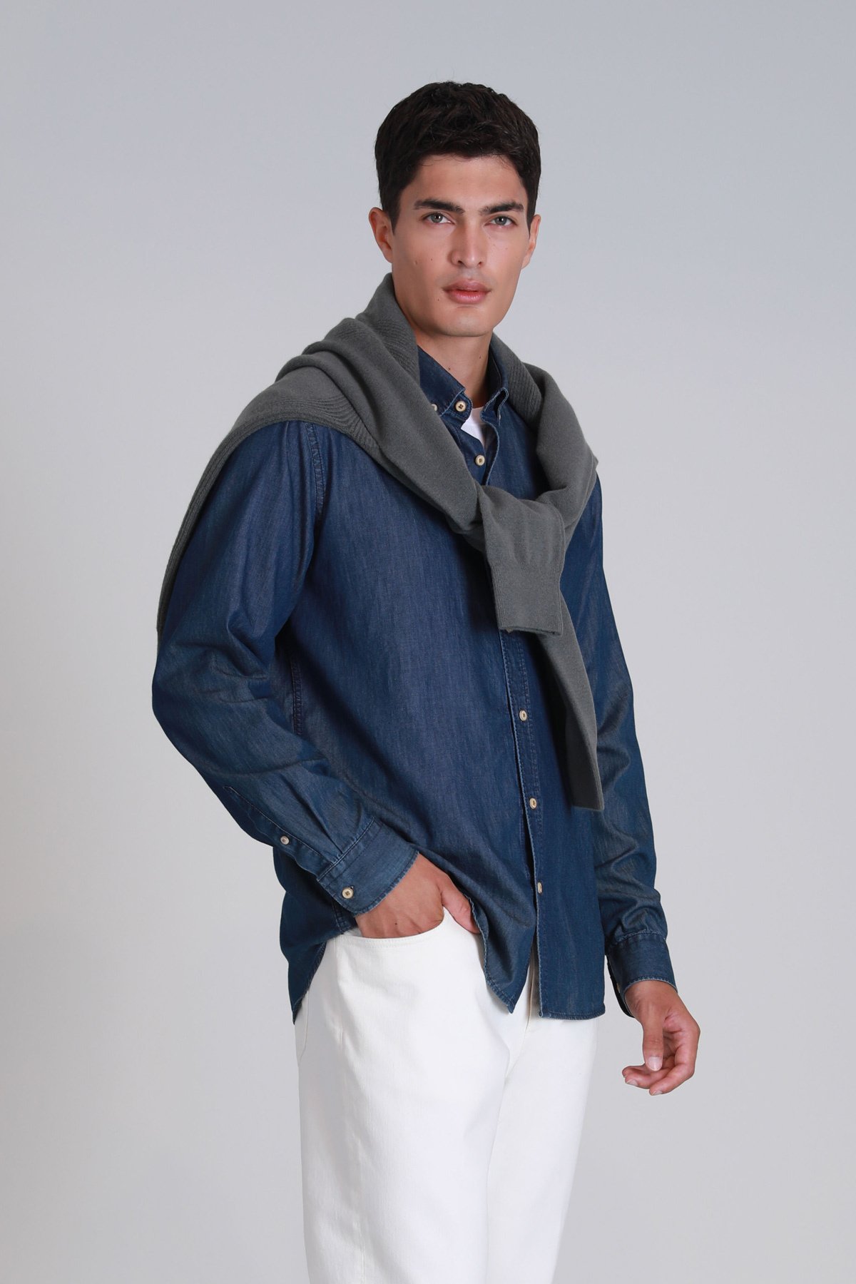 Armir Erkek Basic Gömlek Slim Fit Koyu Mavi - Lufian