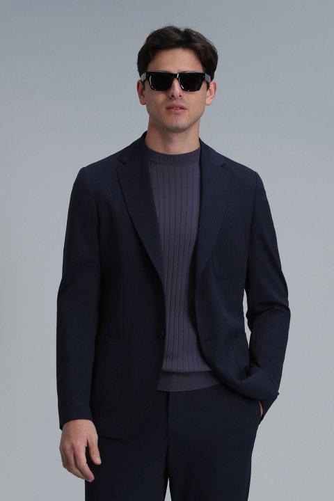 Asel Spor Erkek Blazer Ceket Slim Fit Lacivert - Lufian