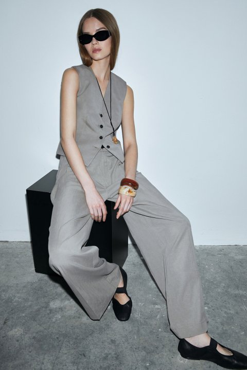 Asıa Pleated Plazzo Pants Mink - LUFIAN