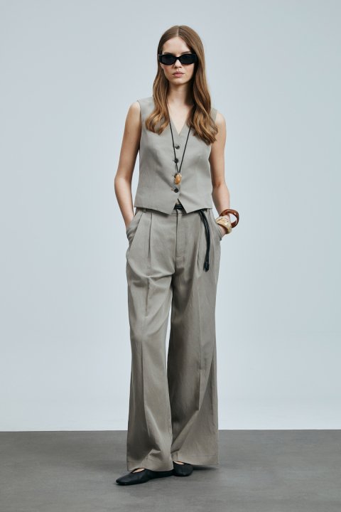 Asıa Pleated Plazzo Pants Mink - LUFIAN (1)