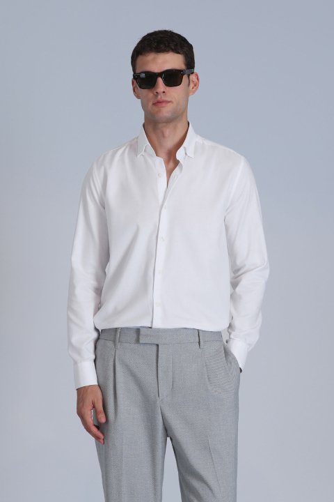 Barka Erkek Basic Gömlek Slim Fit Beyaz - Lufian