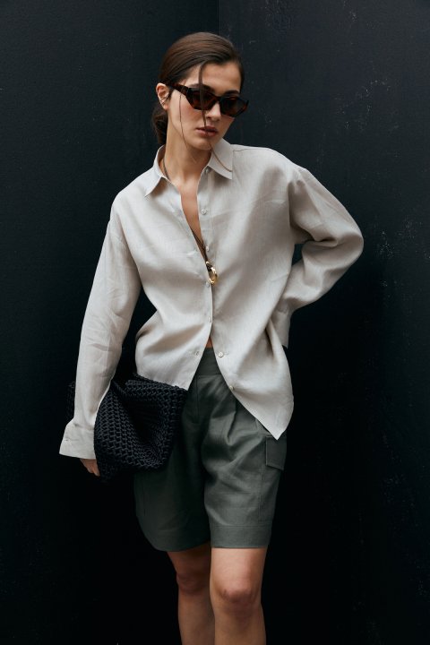 Barrı Kadın Keten Gömlek Bej - Lufian