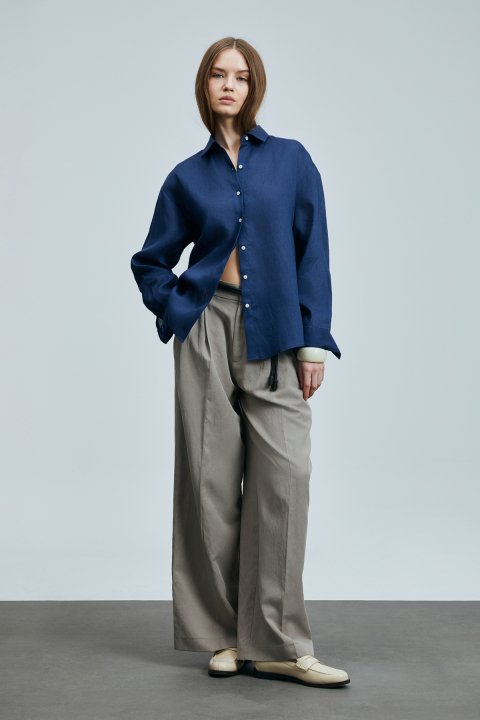 Barrı Kadın Keten Gömlek Lacivert - Lufian (1)