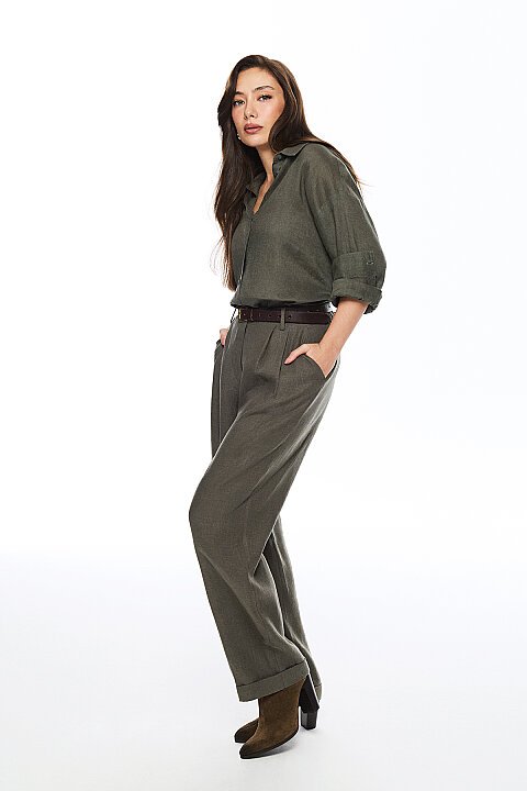 Barrı Women's Linen Shirt Khaki - LUFIAN (1)