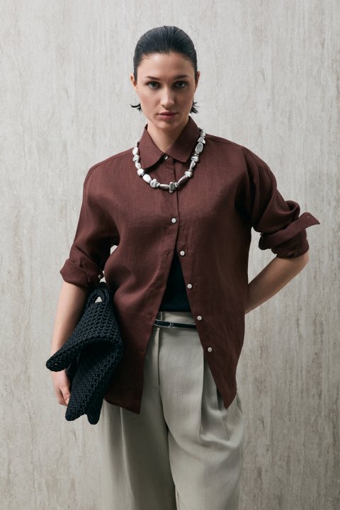Barrı Women's Linen Shirt Light Brown - Lufian (1)