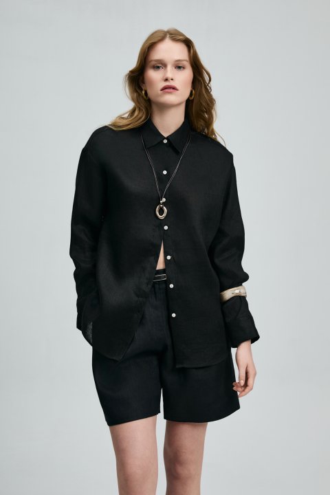 Barrı Women's Linen Shirt Black - Lufian (1)