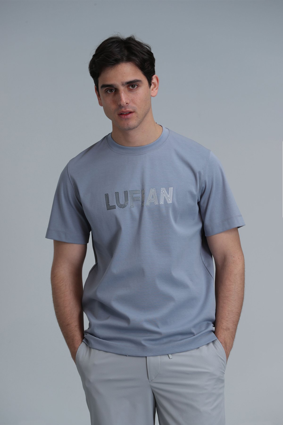 Benjamın Modern Grafik T- Shirt Mavi - Lufian