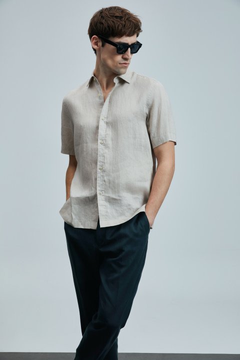 Bert Erkek Basic Gömlek Comfort Fit Bej - Lufian (1)