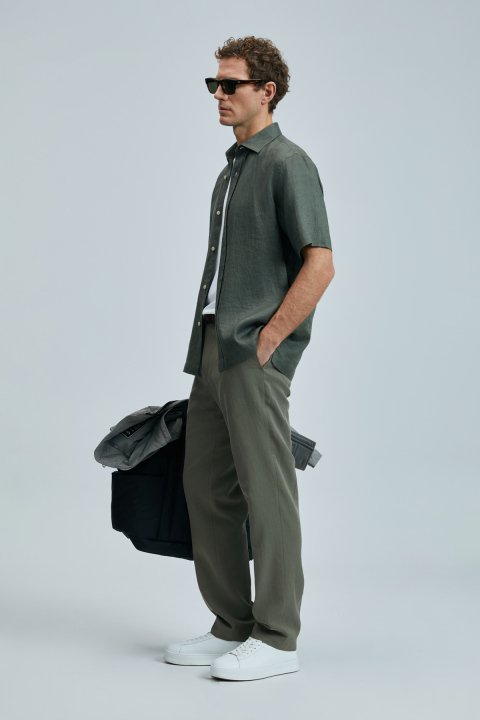 Bert Erkek Basic Gömlek Comfort Fit Haki - Lufian (1)