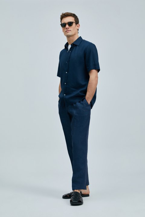 Bert Erkek Basic Gömlek Comfort Fit Lacivert - Lufian (1)