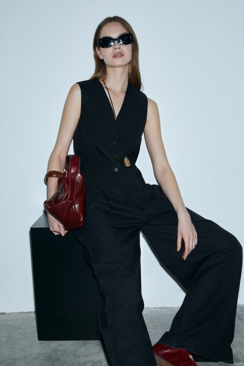 Bloom Kadın Lyocell Karışımlı Keten Yelek Siyah - Lufian