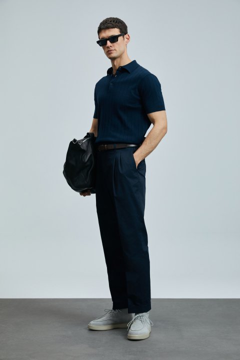 Bold Men's Cotton Sweater Dark Navy Blue - Lufian