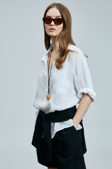 Born Kadın Keten Gömlek Beyaz - Lufian