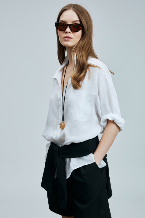 Born Kadın Keten Gömlek Beyaz - Lufian