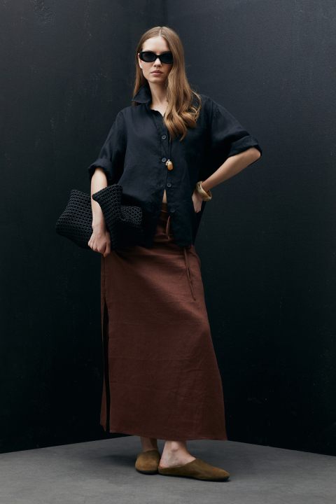 Born Kadın Keten Gömlek Siyah - Lufian