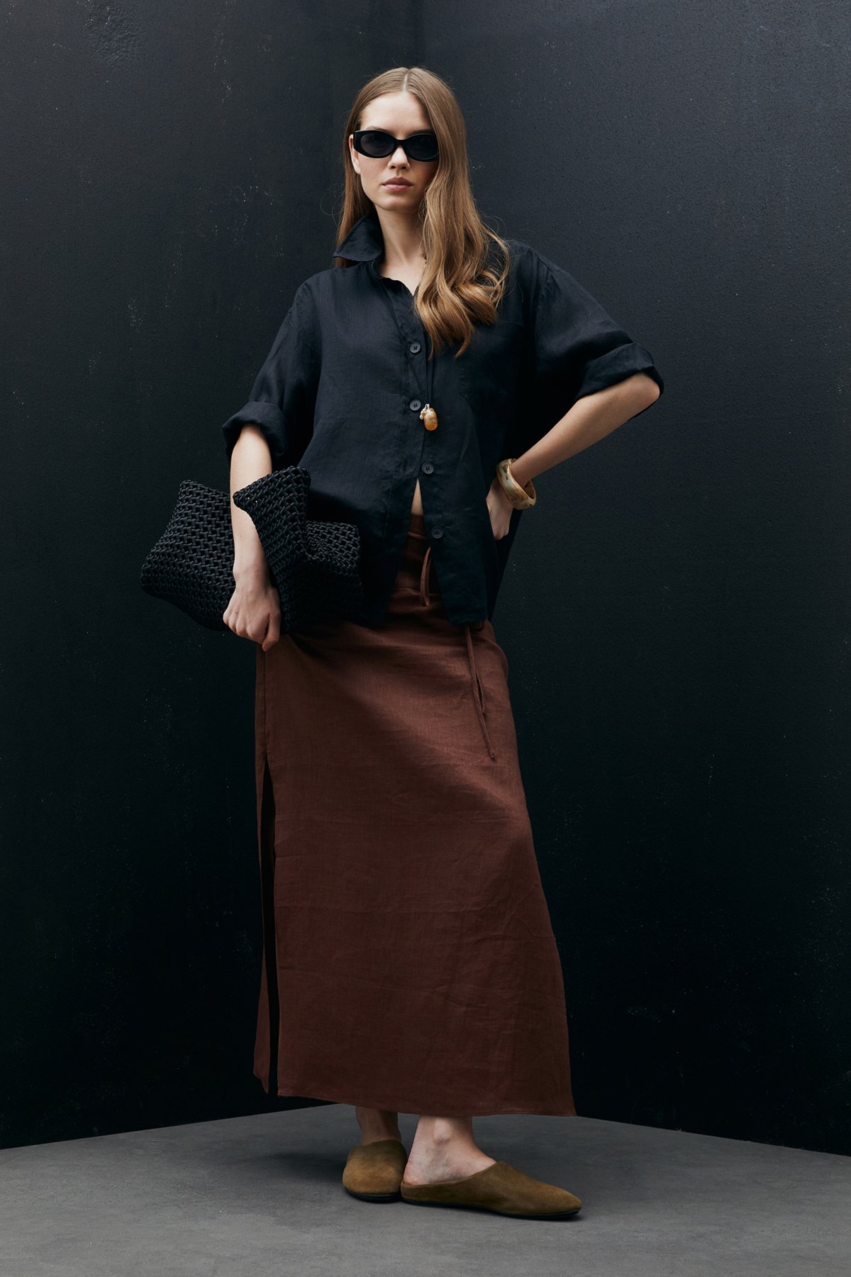 Born Kadın Keten Gömlek Siyah - Lufian