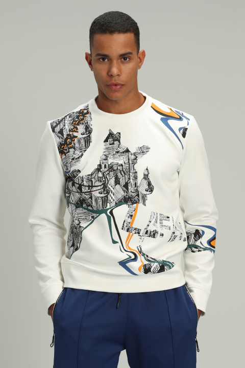 Boston Erkek Sweatshirt Kırık Beyaz - Lufian
