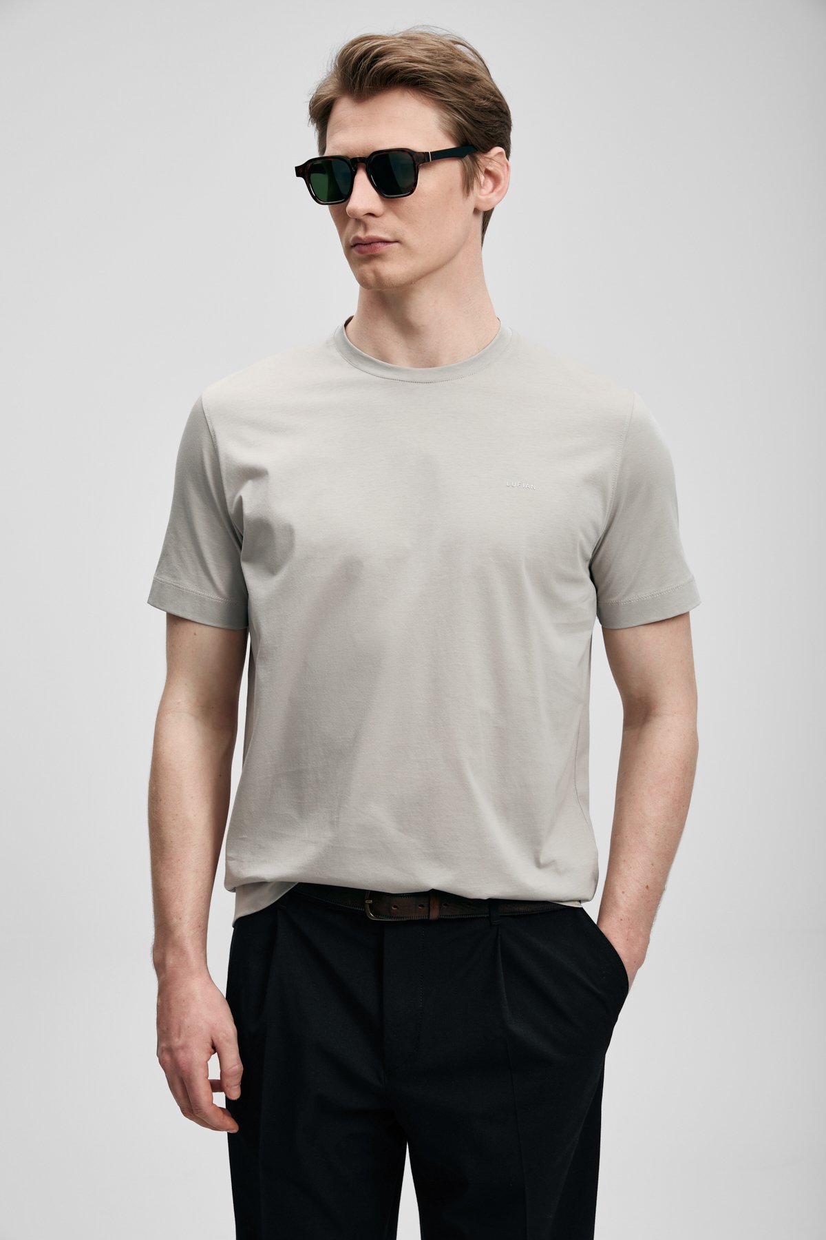 Bran Modern Graphic T-Shirt Beige - LUFIAN
