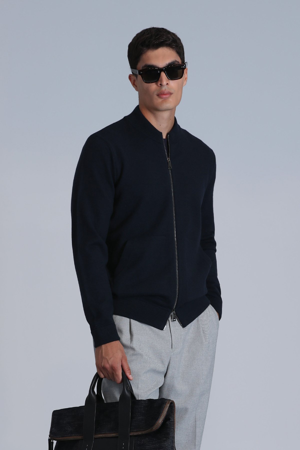 Brand Men's Cardigan Navy Blue - LUFIAN