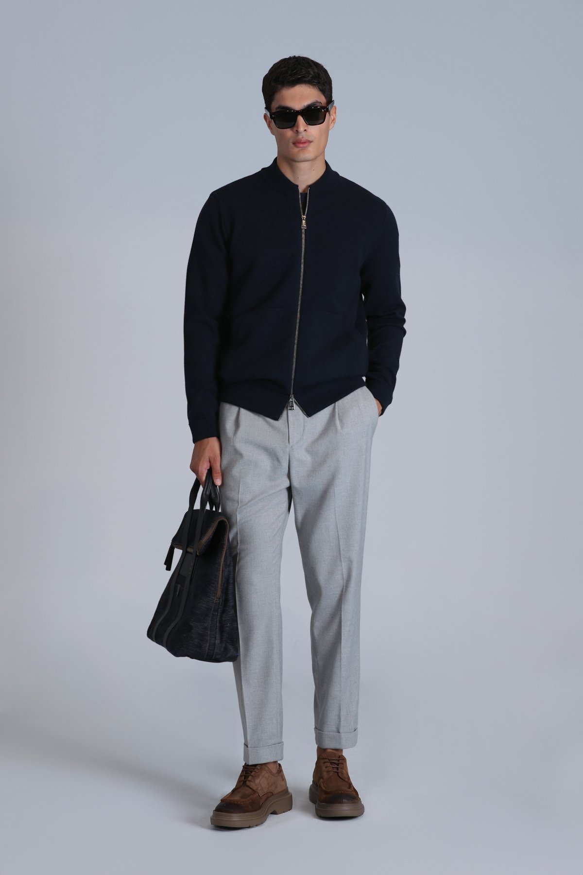 Brand Men's Cardigan Navy Blue - LUFIAN (1)