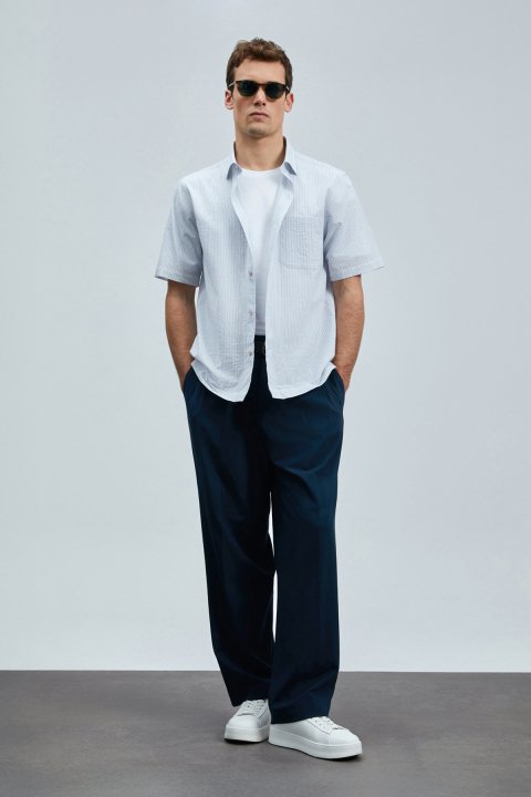 Kamer Men's Basic Shirt Regular Fit Navy Blue - Lufian