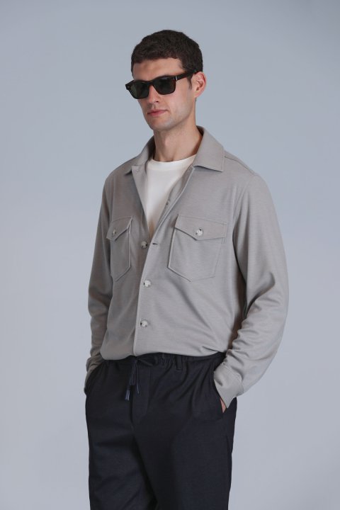 Cameron Erkek Basic Gömlek Slim Fit Bej - Lufian