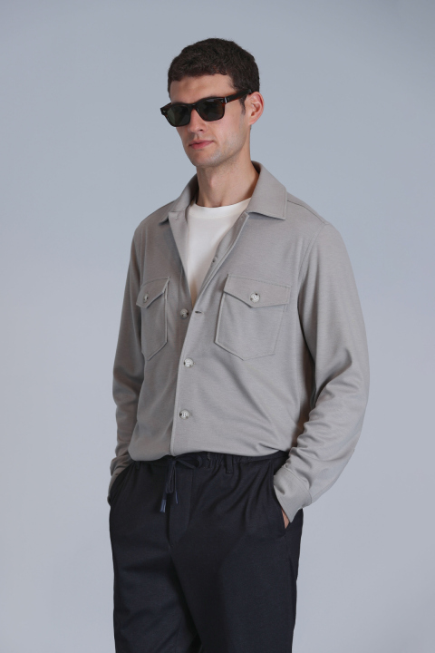 Cameron Erkek Basic Gömlek Slim Fit Bej - Lufian