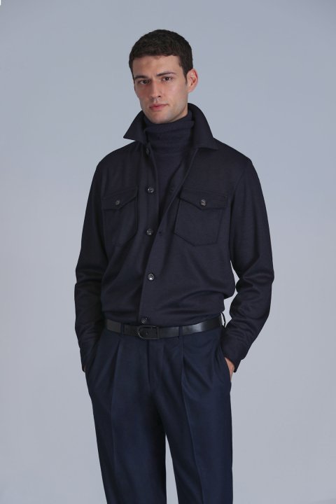 Cameron Men's Basic Shirt Slim Fit Navy Blue - Lufian