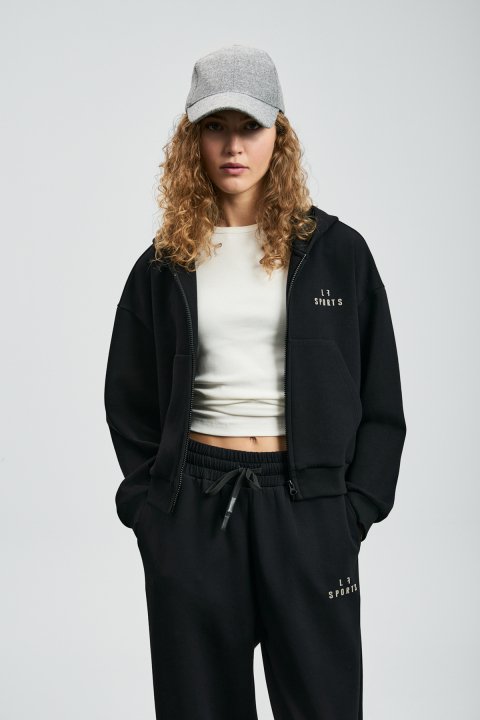 Cara Women's Knitted Sweatshirt Black - LUFIAN