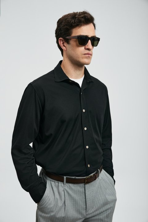 Carl Men's Basic Shirt Regular Fit Black - LUFIAN