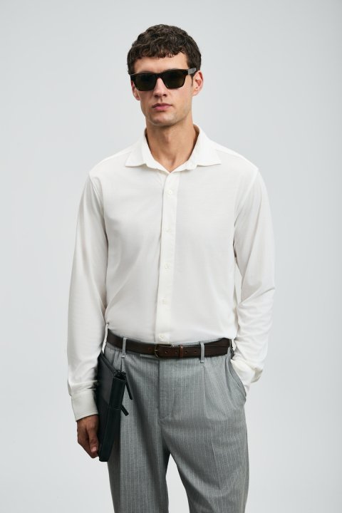 Carl Men's Basic Shirt Regular Fit White - LUFIAN