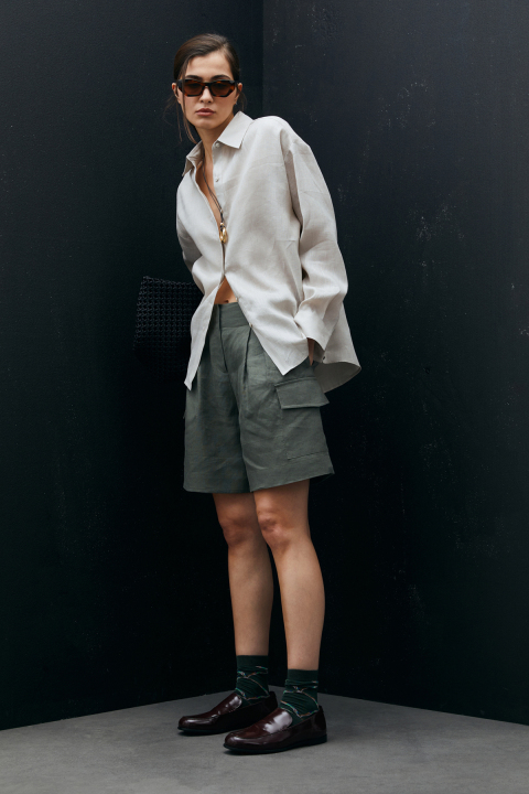 Carmenta Kadın Keten Şort Haki - Lufian