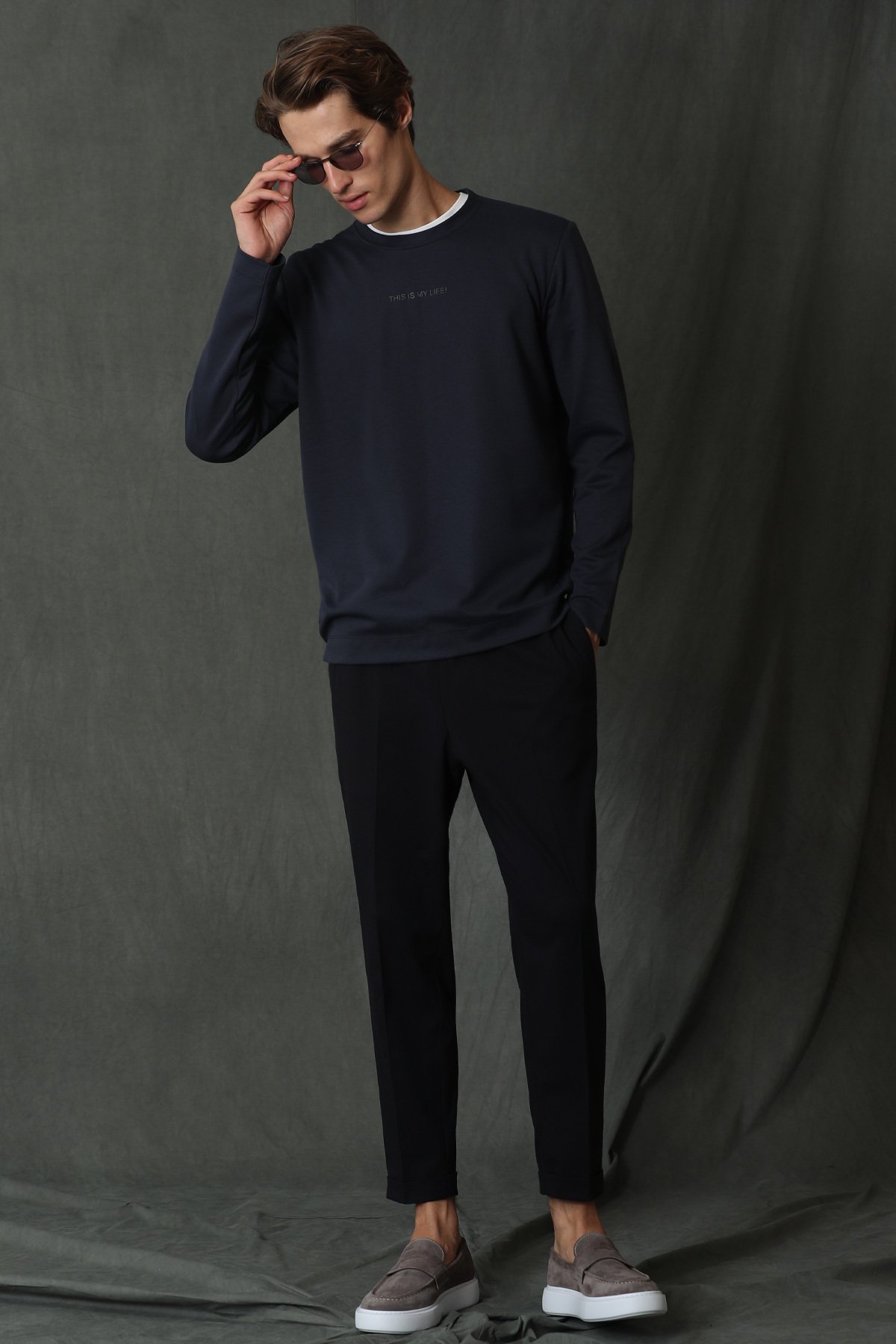 Carter Erkek Uzun Kol Tişört Lacivert - Lufian (1)