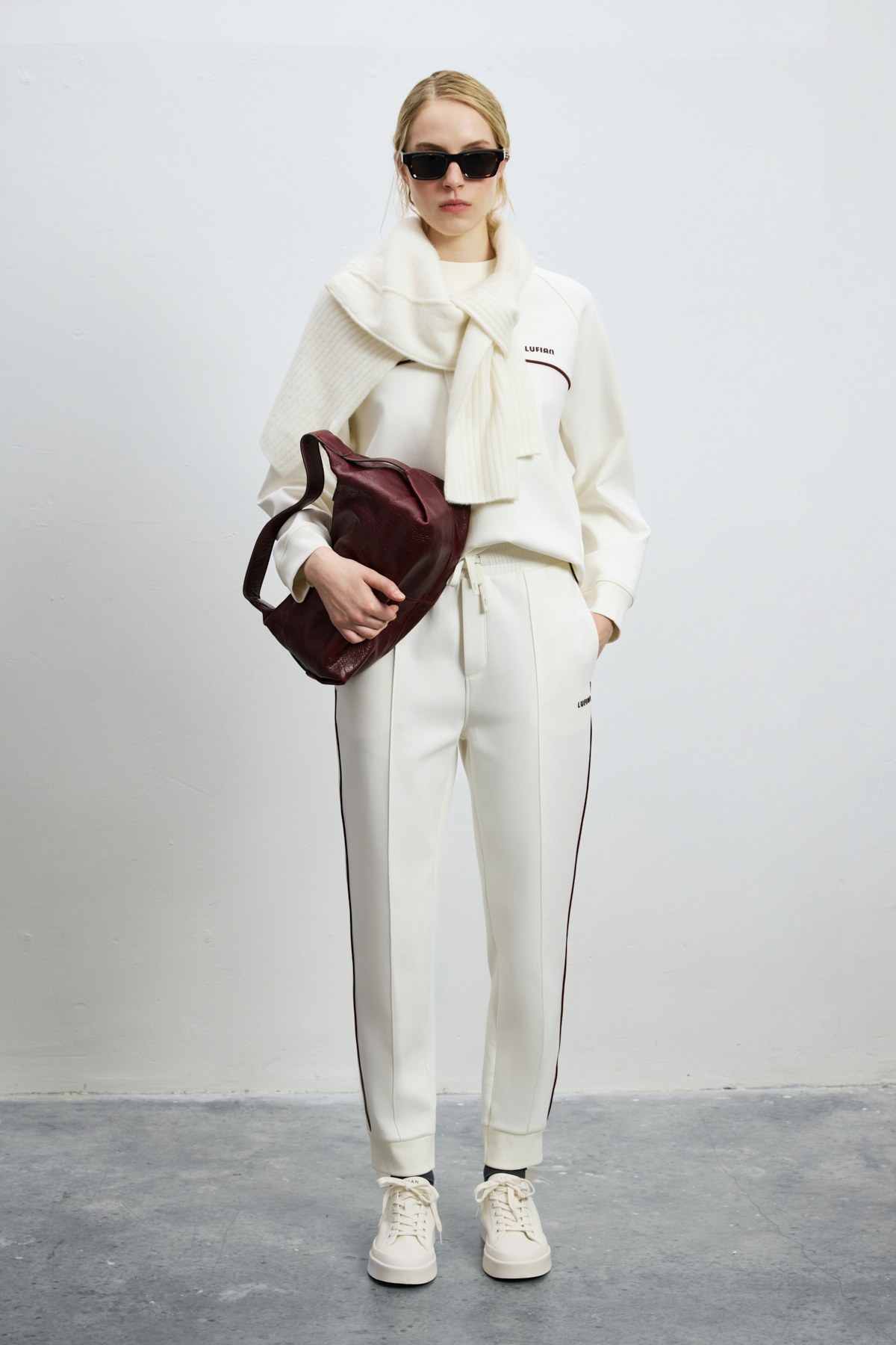 Knitted Woman Tracksuit Off Whıte - LUFIAN